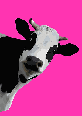 Cow Portrait on Pink Background
