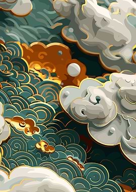 Stylized Clouds with Golden Accents