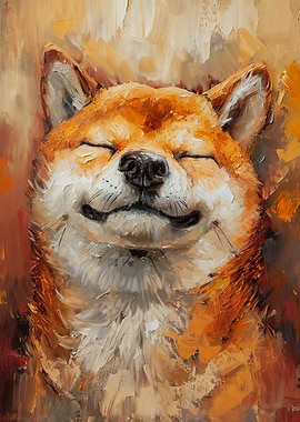 Smiling Shiba Inu Oil Painting