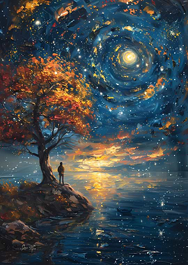 Contemplation under a starry sky painting