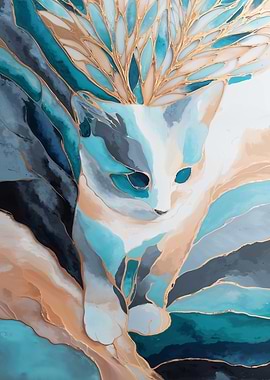 Abstract Cat Art with Gold Accents