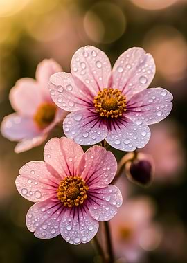 Pink Flowers with Water Droplets