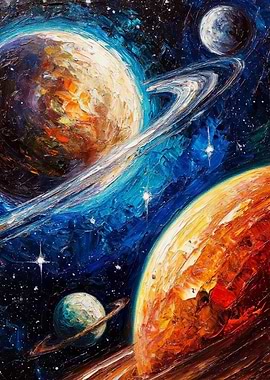 Planets in Space Oil Painting