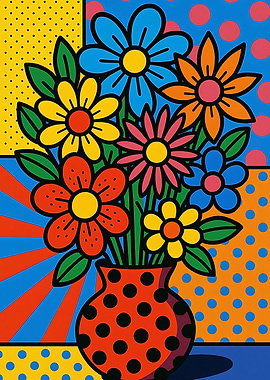 Colorful Flowers in Polka Dot Vase