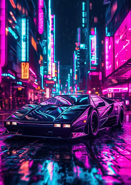 Cyberpunk Car in Neon Cityscape