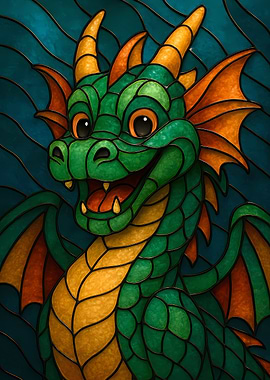 Cartoon Dragon Stained Glass Style