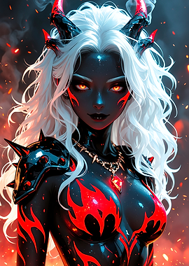 Fiery Demon Woman with White Hair