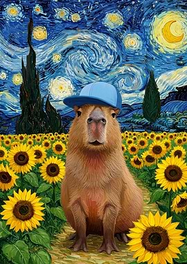 Capybara in Starry Night Style