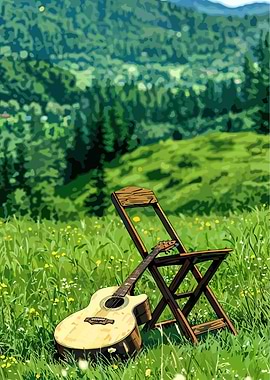 Guitar and Chair in Mountain Meadow