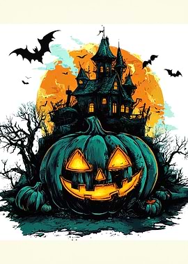 Halloween Pumpkin with Haunted House