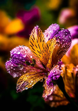 Dew-Kissed Purple and Yellow Flower