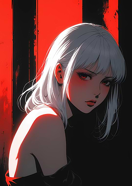 Anime Girl with White Hair and Red Eyes