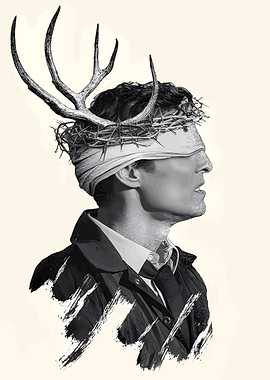 Blindfolded Man with Antlers and Thorns