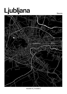 Ljubljana Black and White Map