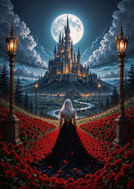Castle Dreamscape with Woman in Black