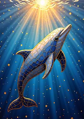 Blue and Gold Dolphin Undersea Art