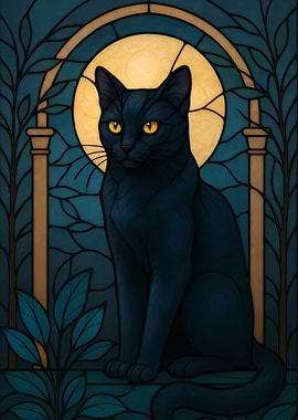 Black Cat Stained Glass Art