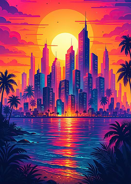 Vibrant Cityscape at Sunset