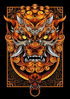 Japanese Demon Mask Illustration
