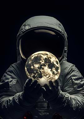 Astronaut Holding Glowing Moon