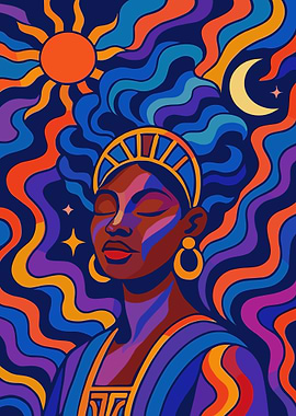 Woman with Sun and Moon Art