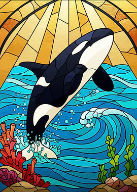 Orca Stained Glass Style Illustration
