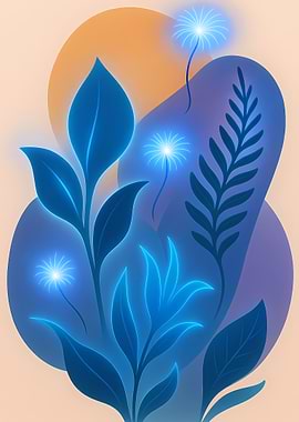 Glowing Blue Floral Illustration