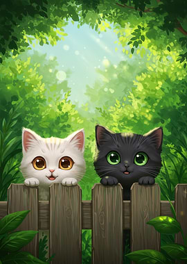 Two Cute Cats on a Fence