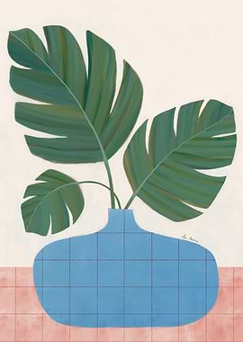 Monstera Plant in Blue Vase Painting