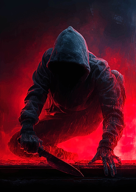 Hooded Figure with Knife in Red