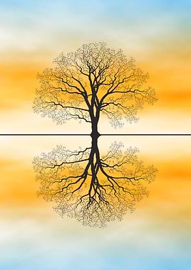 Autumn Tree Silhouette Reflection