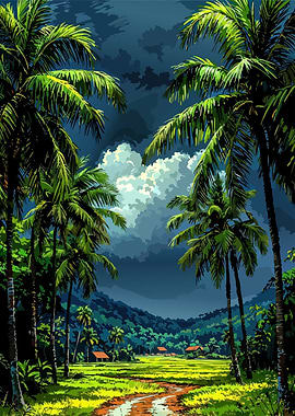 Tropical Landscape with Palm Trees