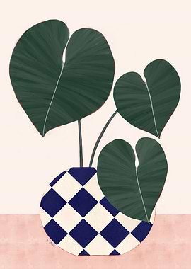 Plant in checkered vase illustration
