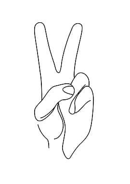 Minimalist Peace Sign Hand Gesture Line Art