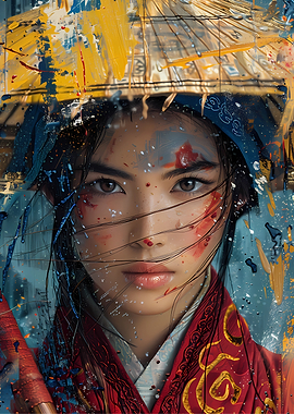 Asian Woman Portrait with Umbrella Hat
