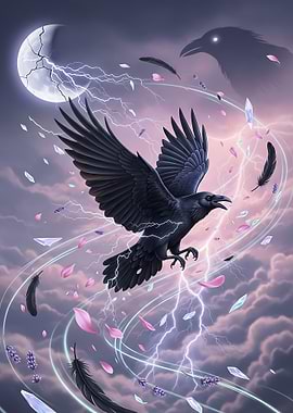 Pastel Goth Raven in Stormy Sky Digital Art