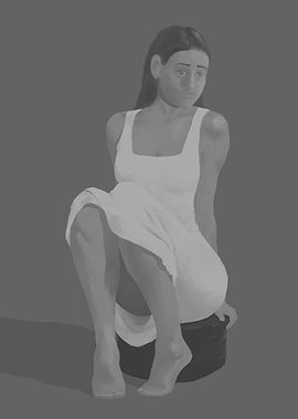Monochromatic Woman in white Dress Sitting Portrait