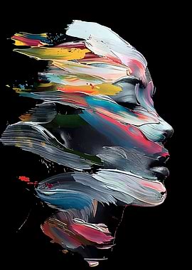 Abstract Portrait with Colorful Paint Strokes