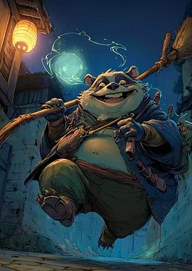 Happy Panda Warrior in Alleyway