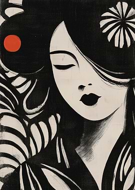 Japanese Woman Minimalist Ink Art Portrait