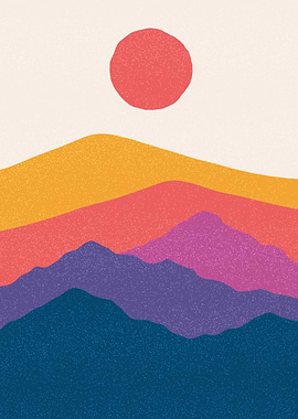 Colorful Mountain Landscape with Sun