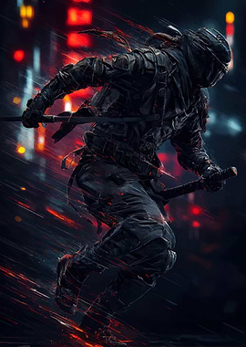 Cyberpunk Ninja in Motion