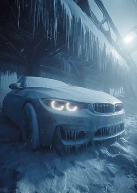 Iced BMW in Winter Landscape