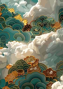 Stylized Clouds with Golden Accents