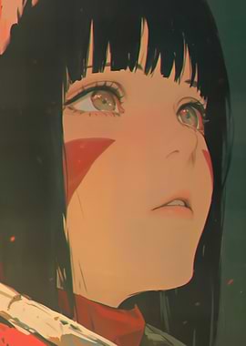 Anime Girl Portrait with Red Markings