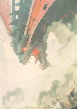 Dragon Descending on City