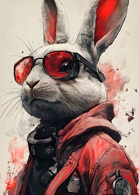 Cool Rabbit with Red Sunglasses