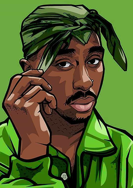 2Pac Portrait with Green Bandana