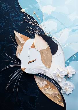 Elegant Cat Art with Floral Accents