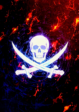 Skull and Cross Swords with Flames